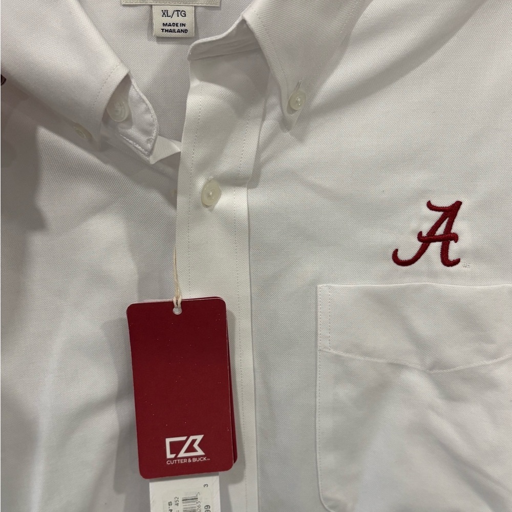 Cutter & Buck White Dress Shirt with Crimson Tide Script A Embroidery - Picture 2 of 3